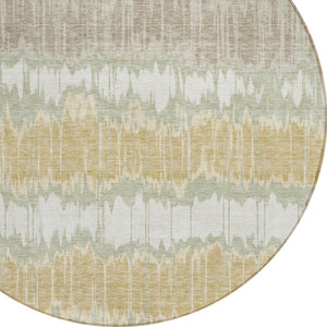 Homeroots 3' Artichoke Green And Ivory Striped Washable Area Rug - Perfect For Indoor And Outdoor Spaces! 8' Round Polyester 585114