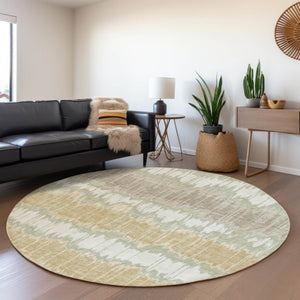 Homeroots 3' Artichoke Green And Ivory Striped Washable Area Rug - Perfect For Indoor And Outdoor Spaces! 8' Round Polyester 585114