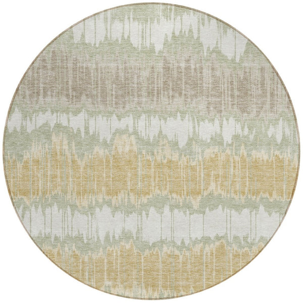 Homeroots 3' Artichoke Green And Ivory Striped Washable Area Rug - Perfect For Indoor And Outdoor Spaces! 8' Round Polyester 585114