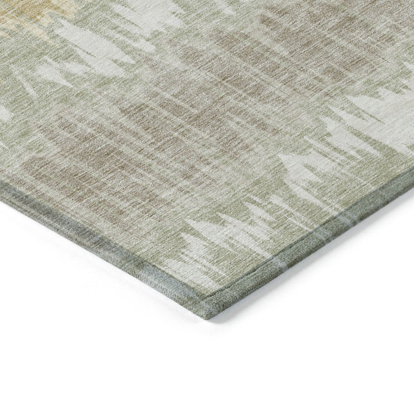 Homeroots 3' Artichoke Green And Ivory Striped Washable Area Rug - Perfect For Indoor And Outdoor Spaces! 8' X 10' Polyester 585115