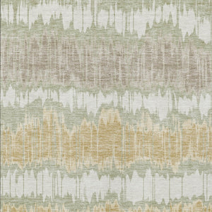 Homeroots 3' Artichoke Green And Ivory Striped Washable Area Rug - Perfect For Indoor And Outdoor Spaces! 8' X 10' Polyester 585115