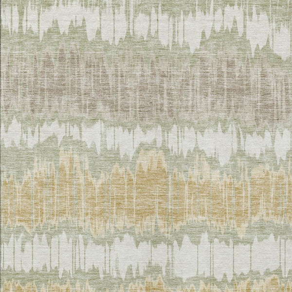 Homeroots 3' Artichoke Green And Ivory Striped Washable Area Rug - Perfect For Indoor And Outdoor Spaces! 8' X 10' Polyester 585115
