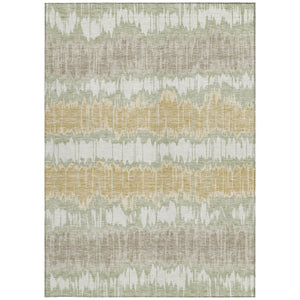 Homeroots 3' Artichoke Green And Ivory Striped Washable Area Rug - Perfect For Indoor And Outdoor Spaces! 9' X 12' Polyester 585116