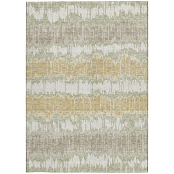 Homeroots 3' Artichoke Green And Ivory Striped Washable Area Rug - Perfect For Indoor And Outdoor Spaces! 9' X 12' Polyester 585116