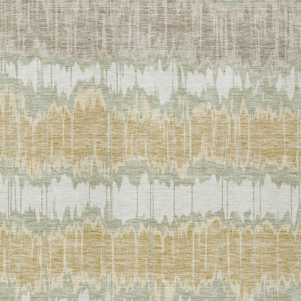 Homeroots 3' Artichoke Green And Ivory Striped Washable Area Rug - Perfect For Indoor And Outdoor Spaces! 10' X 14' Polyester 585117