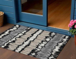 Homeroots 3' Artichoke Green And Ivory Striped Washable Area Rug - Perfect For Indoor And Outdoor Spaces! 3' X 5' Polyester 585118