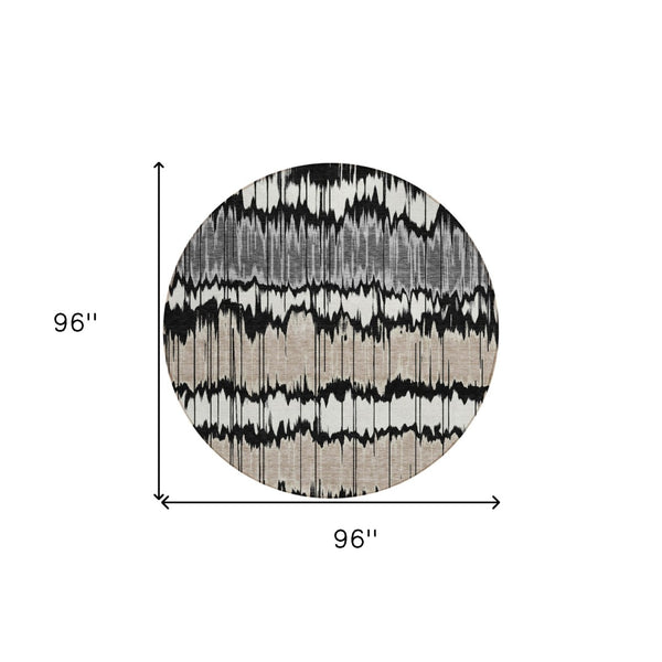 Homeroots 3' Artichoke Green And Ivory Striped Washable Area Rug - Perfect For Indoor And Outdoor Spaces! 8' Round Polyester 585120