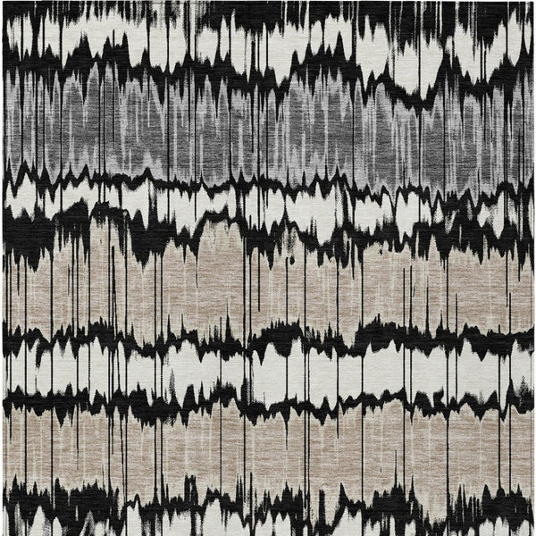 Homeroots 3' Artichoke Green And Ivory Striped Washable Area Rug - Perfect For Indoor And Outdoor Spaces! 9' X 12' Polyester 585122