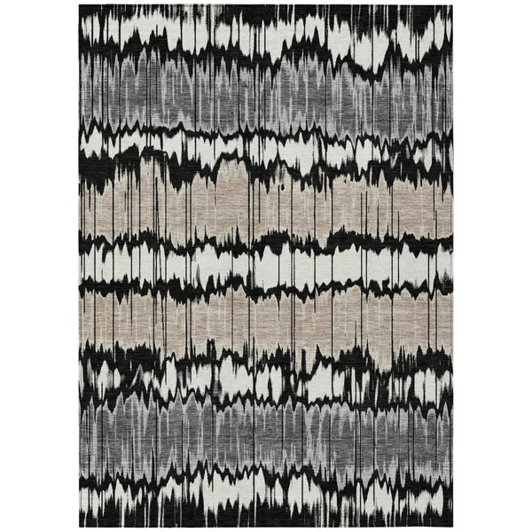 HomeRoots 9' Modern Black Silver Gray Striped Washable Area Rug for Indoor Outdoor Use - Durable & Stylish 9' X 12' 585122