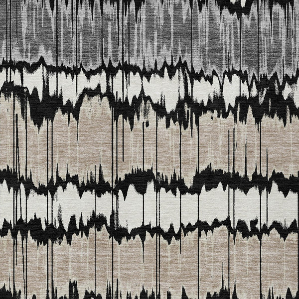 Homeroots 3' Artichoke Green And Ivory Striped Washable Area Rug - Perfect For Indoor And Outdoor Spaces! 9' X 12' Polyester 585122