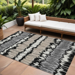 Homeroots 3' Artichoke Green And Ivory Striped Washable Area Rug - Perfect For Indoor And Outdoor Spaces! 10' X 14' Polyester 585123