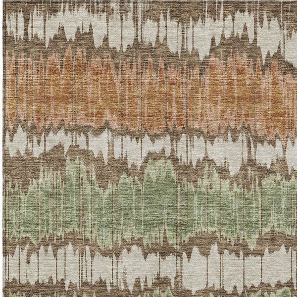 Homeroots 3' Artichoke Green And Ivory Striped Washable Area Rug - Perfect For Indoor And Outdoor Spaces! 3' X 5' Polyester 585124