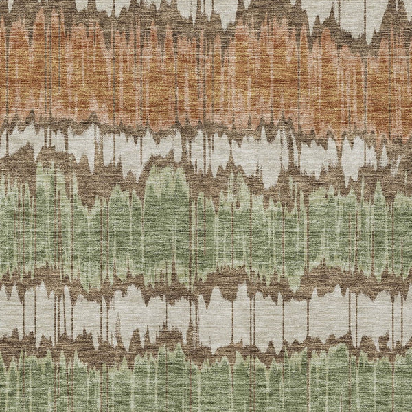 Homeroots 3' Artichoke Green And Ivory Striped Washable Area Rug - Perfect For Indoor And Outdoor Spaces! 5' X 8' Polyester 585125