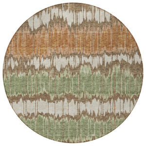 Homeroots 3' Artichoke Green And Ivory Striped Washable Area Rug - Perfect For Indoor And Outdoor Spaces! 8' Round Polyester 585126