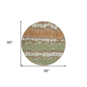 Homeroots 3' Artichoke Green And Ivory Striped Washable Area Rug - Perfect For Indoor And Outdoor Spaces! 8' Round Polyester 585126