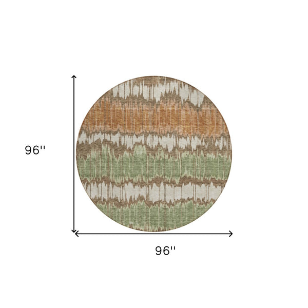 Homeroots 3' Artichoke Green And Ivory Striped Washable Area Rug - Perfect For Indoor And Outdoor Spaces! 8' Round Polyester 585126