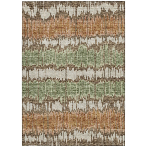 Homeroots 3' Artichoke Green And Ivory Striped Washable Area Rug - Perfect For Indoor And Outdoor Spaces! 8' X 10' Polyester 585127