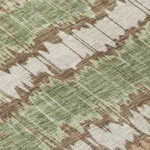 Homeroots 3' Artichoke Green And Ivory Striped Washable Area Rug - Perfect For Indoor And Outdoor Spaces! 8' X 10' Polyester 585127