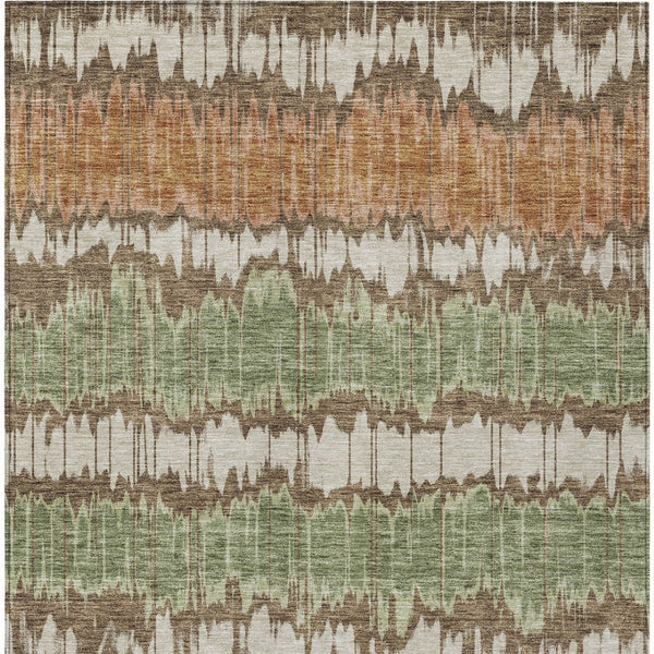 Homeroots 3' Artichoke Green And Ivory Striped Washable Area Rug - Perfect For Indoor And Outdoor Spaces! 9' X 12' Polyester 585128