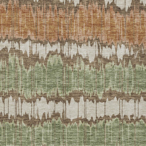 Homeroots 3' Artichoke Green And Ivory Striped Washable Area Rug - Perfect For Indoor And Outdoor Spaces! 9' X 12' Polyester 585128