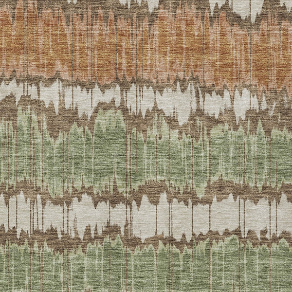 Homeroots 3' Artichoke Green And Ivory Striped Washable Area Rug - Perfect For Indoor And Outdoor Spaces! 9' X 12' Polyester 585128