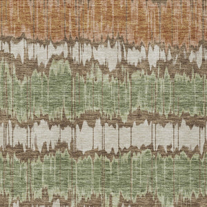 Homeroots 3' Artichoke Green And Ivory Striped Washable Area Rug - Perfect For Indoor And Outdoor Spaces! 10' X 14' Polyester 585129