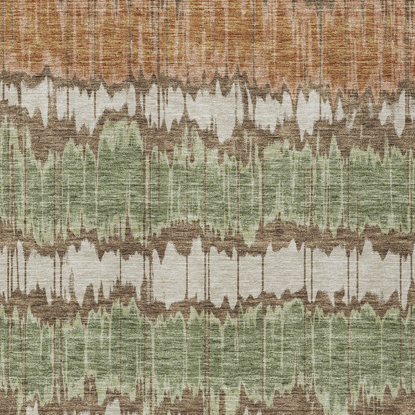 Homeroots 3' Artichoke Green And Ivory Striped Washable Area Rug - Perfect For Indoor And Outdoor Spaces! 10' X 14' Polyester 585129