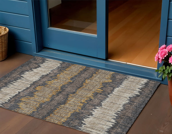 Homeroots 3' Artichoke Green And Ivory Striped Washable Area Rug - Perfect For Indoor And Outdoor Spaces! 3' X 5' Polyester 585130