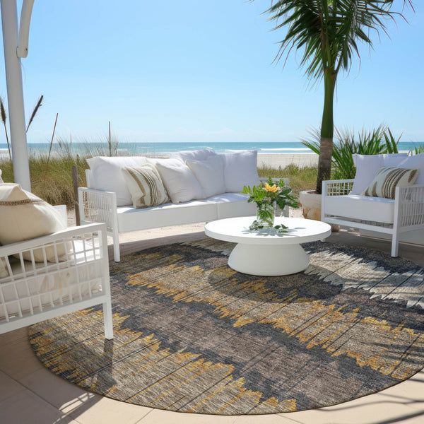 Homeroots 3' Artichoke Green And Ivory Striped Washable Area Rug - Perfect For Indoor And Outdoor Spaces! 8' Round Polyester 585132