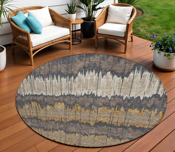 Homeroots 3' Artichoke Green And Ivory Striped Washable Area Rug - Perfect For Indoor And Outdoor Spaces! 8' Round Polyester 585132