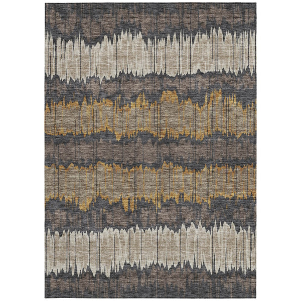 Homeroots 3' Artichoke Green And Ivory Striped Washable Area Rug - Perfect For Indoor And Outdoor Spaces! 8' X 10' Polyester 585133