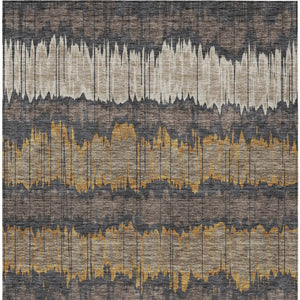 Homeroots 3' Artichoke Green And Ivory Striped Washable Area Rug - Perfect For Indoor And Outdoor Spaces! 9' X 12' Polyester 585134