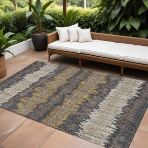 Homeroots 3' Artichoke Green And Ivory Striped Washable Area Rug - Perfect For Indoor And Outdoor Spaces! 10' X 14' Polyester 585135