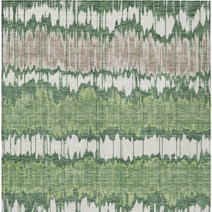 Homeroots 3' Artichoke Green And Ivory Striped Washable Area Rug - Perfect For Indoor And Outdoor Spaces! 3' X 5' Polyester 585136