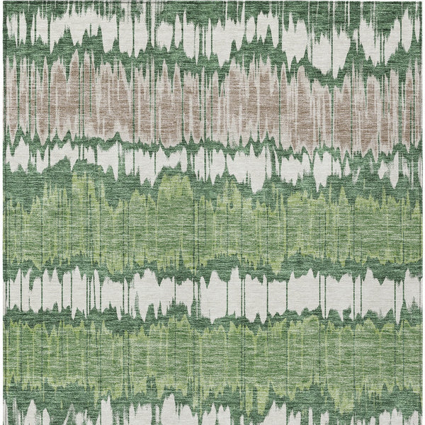 Homeroots 3' Artichoke Green And Ivory Striped Washable Area Rug - Perfect For Indoor And Outdoor Spaces! 3' X 5' Polyester 585136