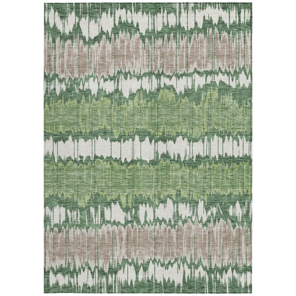Homeroots 3' Artichoke Green And Ivory Striped Washable Area Rug - Perfect For Indoor And Outdoor Spaces! 3' X 5' Polyester 585136