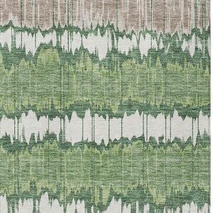 Homeroots 3' Artichoke Green And Ivory Striped Washable Area Rug - Perfect For Indoor And Outdoor Spaces! 5' X 8' Polyester 585137