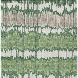 Homeroots 3' Artichoke Green And Ivory Striped Washable Area Rug - Perfect For Indoor And Outdoor Spaces! 5' X 8' Polyester 585137