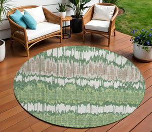 Homeroots 3' Artichoke Green And Ivory Striped Washable Area Rug - Perfect For Indoor And Outdoor Spaces! 8' Round Polyester 585138