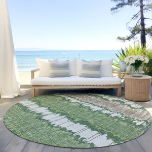Homeroots 3' Artichoke Green And Ivory Striped Washable Area Rug - Perfect For Indoor And Outdoor Spaces! 8' Round Polyester 585138