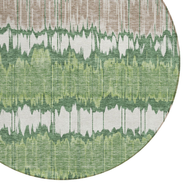 Homeroots 3' Artichoke Green And Ivory Striped Washable Area Rug - Perfect For Indoor And Outdoor Spaces! 8' Round Polyester 585138