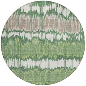 Homeroots 3' Artichoke Green And Ivory Striped Washable Area Rug - Perfect For Indoor And Outdoor Spaces! 8' Round Polyester 585138