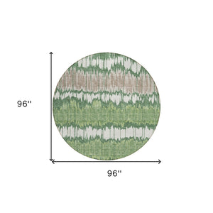 Homeroots 3' Artichoke Green And Ivory Striped Washable Area Rug - Perfect For Indoor And Outdoor Spaces! 8' Round Polyester 585138