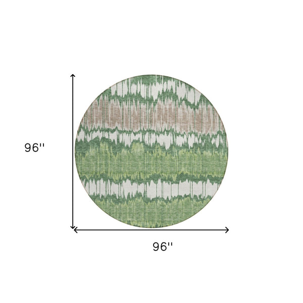 Homeroots 3' Artichoke Green And Ivory Striped Washable Area Rug - Perfect For Indoor And Outdoor Spaces! 8' Round Polyester 585138