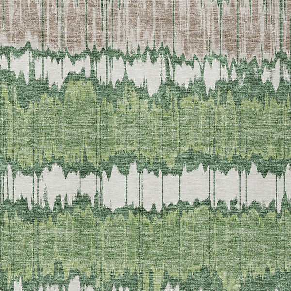 Homeroots 3' Artichoke Green And Ivory Striped Washable Area Rug - Perfect For Indoor And Outdoor Spaces! 8' X 10' Polyester 585139