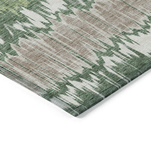 Homeroots 3' Artichoke Green And Ivory Striped Washable Area Rug - Perfect For Indoor And Outdoor Spaces! 8' X 10' Polyester 585139