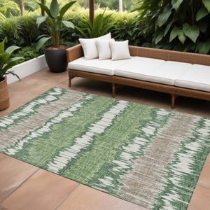 Homeroots 3' Artichoke Green And Ivory Striped Washable Area Rug - Perfect For Indoor And Outdoor Spaces! 9' X 12' Polyester 585140
