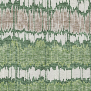 Homeroots 3' Artichoke Green And Ivory Striped Washable Area Rug - Perfect For Indoor And Outdoor Spaces! 9' X 12' Polyester 585140