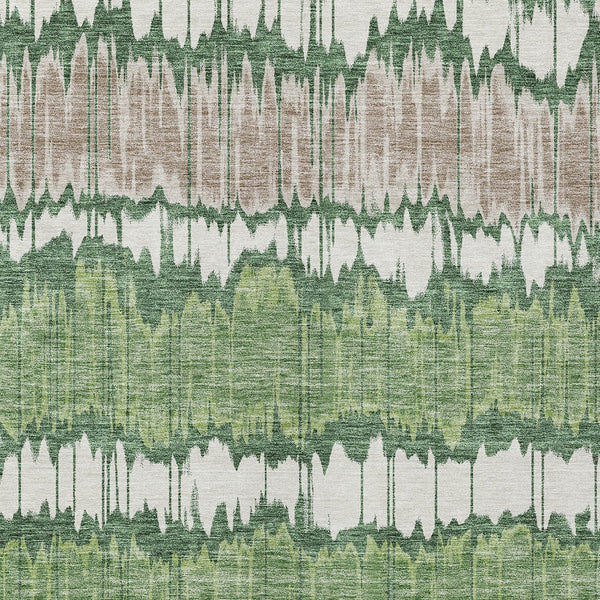 Homeroots 3' Artichoke Green And Ivory Striped Washable Area Rug - Perfect For Indoor And Outdoor Spaces! 9' X 12' Polyester 585140