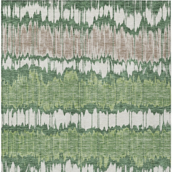 Homeroots 3' Artichoke Green And Ivory Striped Washable Area Rug - Perfect For Indoor And Outdoor Spaces! 9' X 12' Polyester 585140